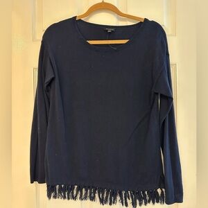 Talbots Crewneck Navy Fringe Sweater